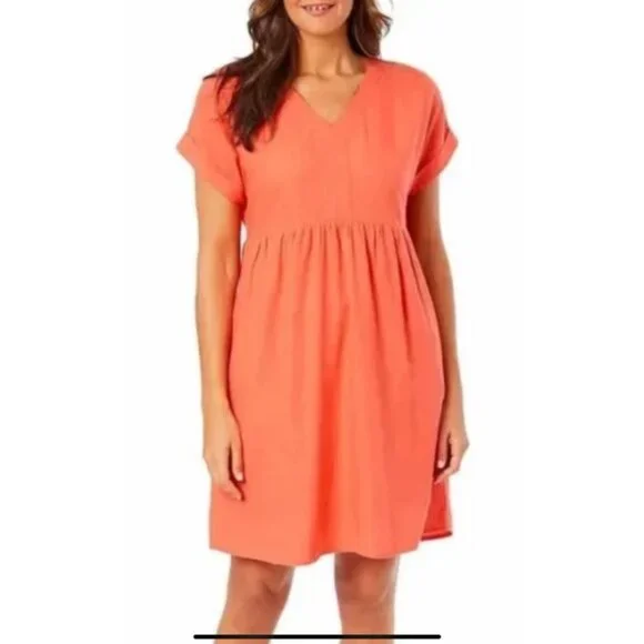 linen shift dress knee length Classic 3/4 Sleeve Modest Knee-Length Shift Dress Black / Small main image 0